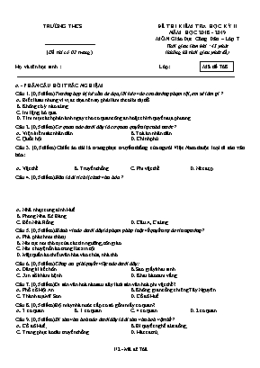 Đề kiểm tra học kỳ II môn Giáo dục công dân Lớp 7 - Mã đề 768 - Năm học 2018-2019